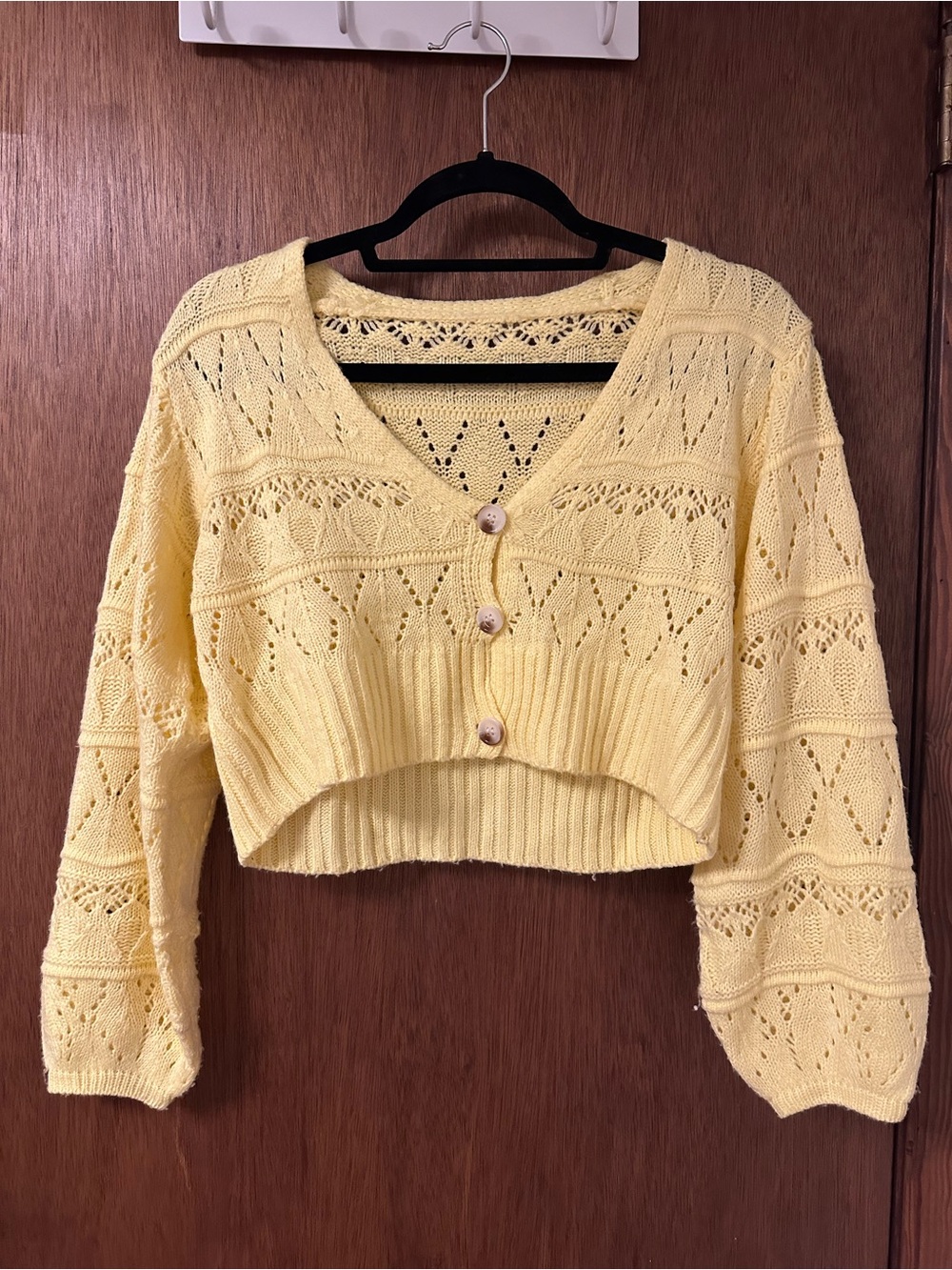 Cropped Knit Button-Front Sweater Cardigan - Lemon Yellow